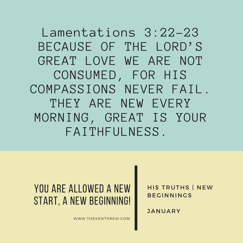 January Truths, His Truths, Declare His Truth, New Beginnings, New Beginnings Bible Study, New Beginnings Verses, Amy Kent, The Kent Krew, thekentkrew.com, the kent krew bible studies, the kent krew his truths, you are allowed a new beginning, youre given new beginnings, lamentations 3:22-23, lamentations 3:22-23 images, lamentations 3:22-23 bible journaling, bible journaling, prayer journaling